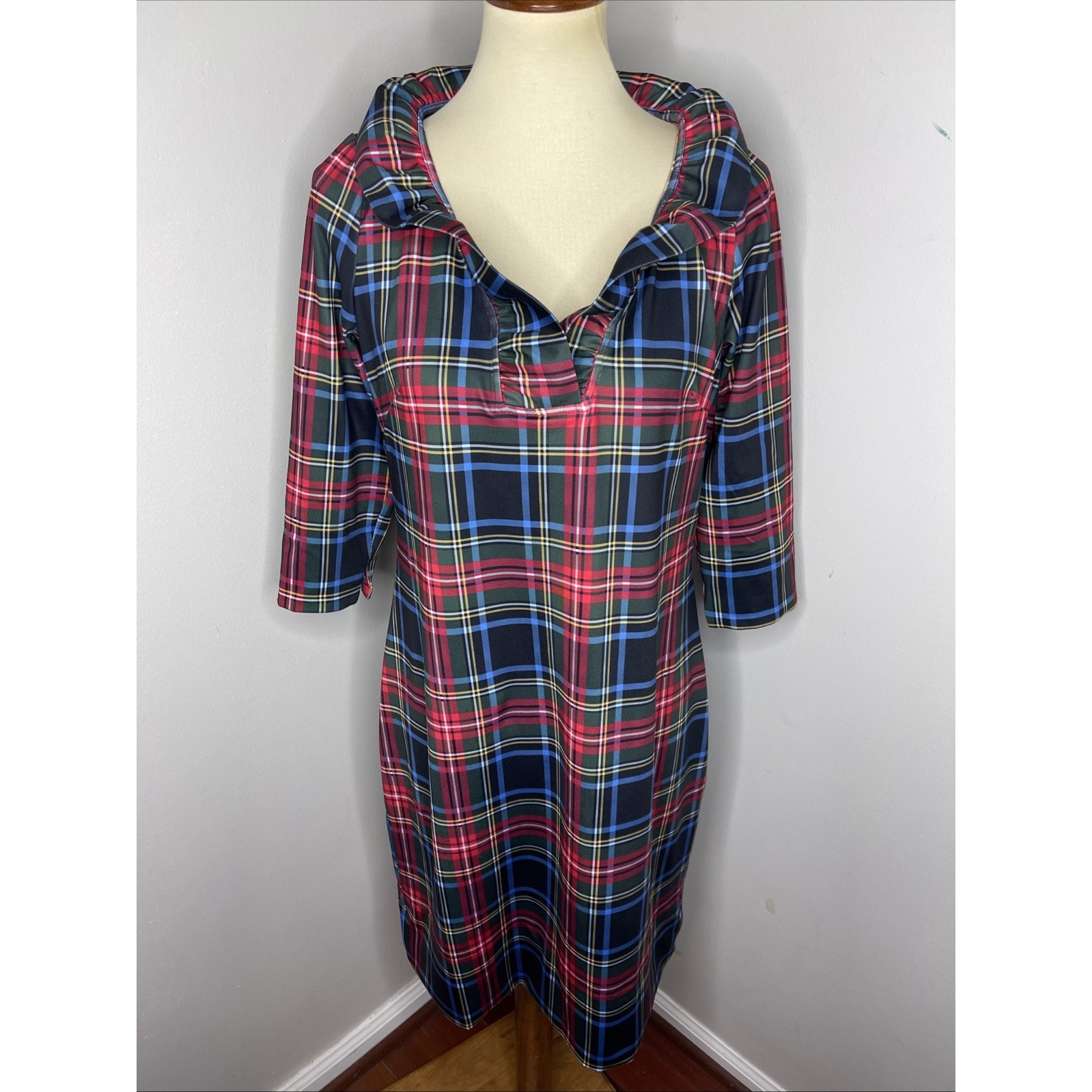 Gretchen Scott Dress Duke Of York Tartan Plaid Ruffle Holiday Medium